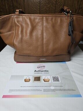 Coach Tan Leather Tote with Wristlet Charm W/COA